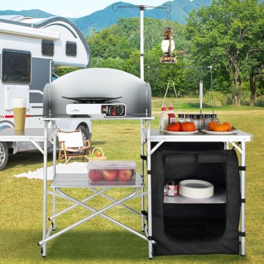 Camping Kitchen Table, Folding - đánh giá và giá Camping Cooking Table With Storage