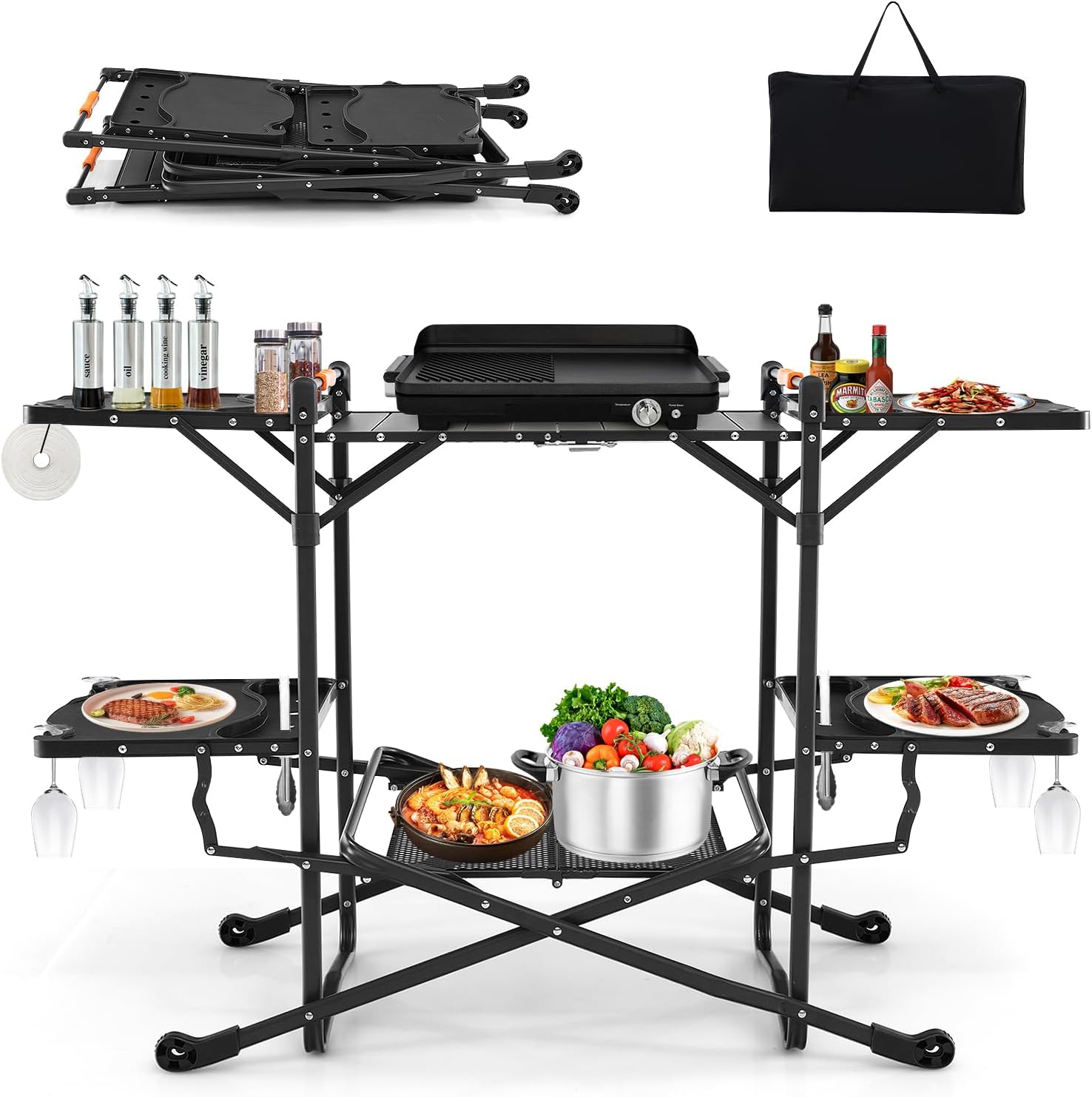 Portable Outdoor Folding Cooki - đánh giá và giá Camping Cooking Table With Storage