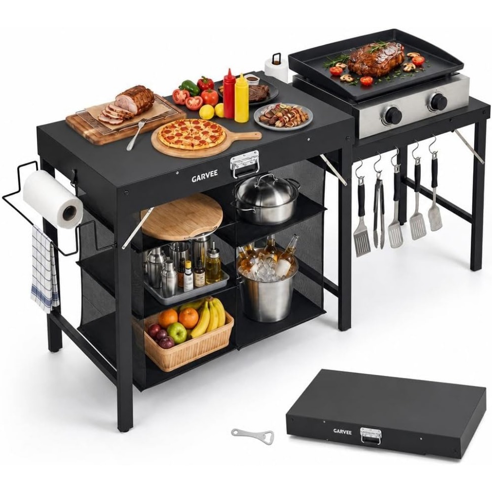 Foldable Metal Grill Table wit - đánh giá và giá Camping Cooking Table With Storage