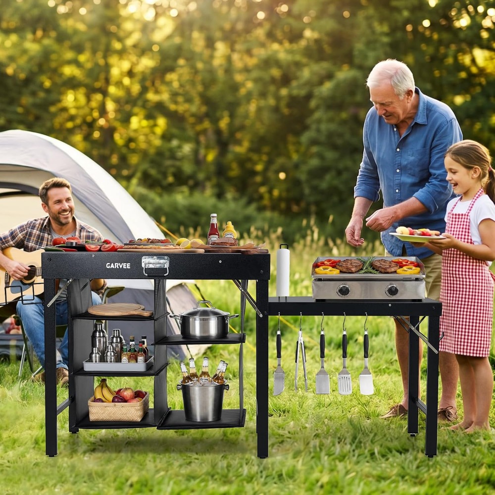 Foldable Metal Grill Table wit - đánh giá và giá Camping Cooking Table With Storage