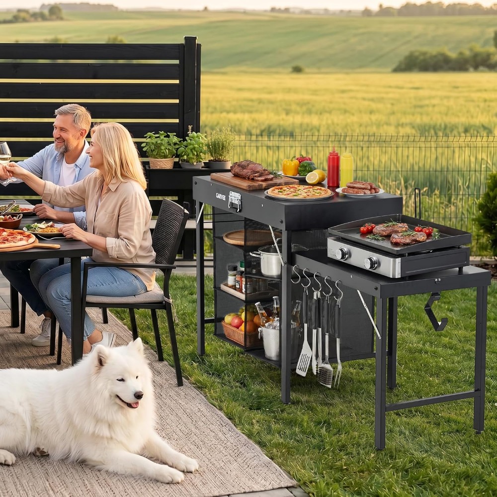 Foldable Metal Grill Table wit - đánh giá và giá Camping Cooking Table With Storage