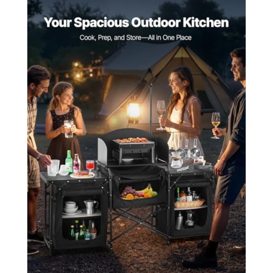 Camping Kitchen Table, Outdoor - đánh giá và giá Camping Cooking Table With Storage
